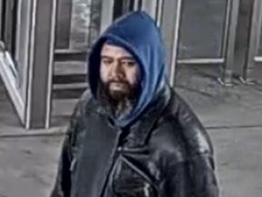 An image released by Toronto Police of a suspect in an alleged indecent act on April 8, 2022 at Midland TTC Station.