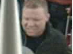 An image released by Toronto Police of a suspect in an assault aboard a TTC train on March 11, 2022.