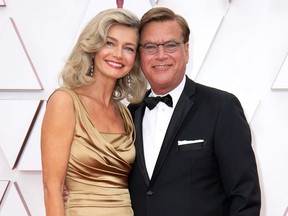 Paulina Porizkova and Aaron Sorkin attend the 93rd Annual Academy Awards at Union Station on April 25, 2021 in Los Angeles, Calif.