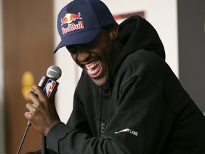 Toronto Raptors forward Pascal Siakim speaks to the media on their locker clean out day at the OVO Athletic Centre. n Toronto, Ont. on Friday April 29, 2022.