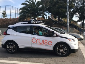 A Cruise self-driving car, which is owned by General Motors Corp, is seen outside the company’s headquarters in San Francisco where it does most of its testing, September 26, 2018.