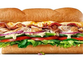 The Chicken Bacon and Peppercorn Ranch sandwich is one of five new offerings being introduced by Subway Canada on April 25, 2022.