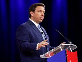 U.S. Florida Governor Ron DeSantis speaks at the Conservative Political Action Conference (CPAC) in Orlando February 24, 2022.