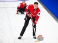 Jocelyn Peterman and Brett Gallant of Canada compete at the World Mixed Doubles Curling Championship 2022, Geneva, Switzerland.