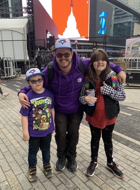 Matthew Wagg, of Oshawa, with his kids Taylor, 8, and Morgan, soon to be 7.