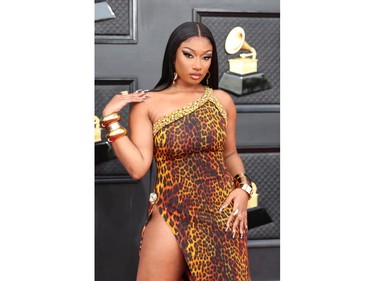Rapper Megan Thee Stallion poses on the red carpet at the 64th Annual Grammy Awards at the MGM Grand Garden Arena in Las Vegas, Nevada, U.S., April 3, 2022.

REUTERS/Maria Alejandra Cardona
