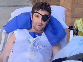 Injured Fox News reporter Benjamin Hall is pictured in a photograph shared on his Twitter account.