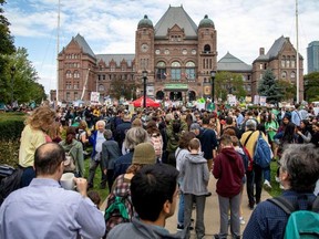 A crowd is pictured at a climate change rally at Queen's Park on Sept. 27, 2019.