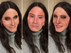 Courteney Cox seen using the viral Friends Instagram filter.