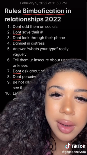 Toronto TikToker Fiona Fairbairn in a screengrab from her Rules for Bimbofication.