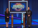 Host Mayim Bialik and Toronto tutor Mattea Roach, who won on Jeopardy! on Tuesday night.