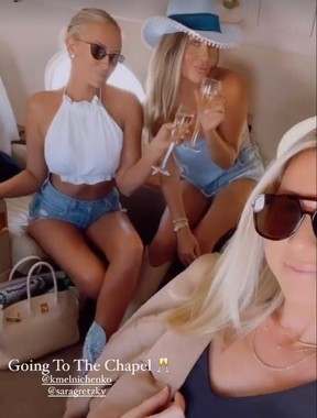 An image posted to Instagram by Paulina Gretzky of her and her pals en route to her wedding in Tennessee.