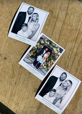 The wedding weekend included a photo with a wedding stamp that captured the memories of a happy couple and their children.Paulina Gretzky / Instagram