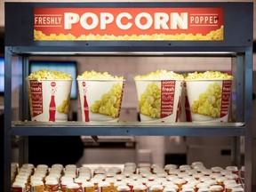 This file photo shows fresh popcorn at a theatre.