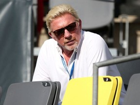 Former tennis player Boris Becker stands on the stand in the first round of the Hamburg Europe Open on September 22, 2020 in Hamburg, Germany.