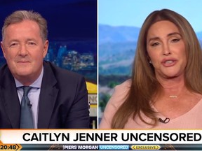 Piers Morgan, left, and Caitlyn Jenner. She went after trans swimmer Lia Thomas.