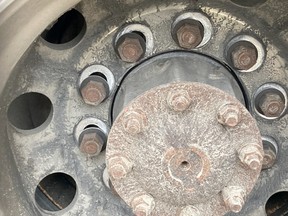 Ontario Provincial Police say this truck tire was "a disaster waiting to happen."