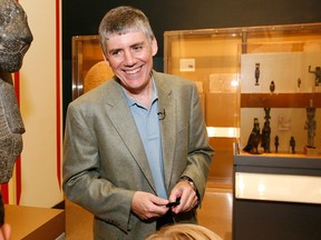 Author Rick Riordan talks to guests at the launch party of his book, The Kane Chronicles, Book 1: The Red Pyramid, at Brooklyn Museum on May 3, 2010 in the Brooklyn borough of New York City.