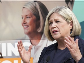 NDP Leader Andrea Horwath makes a campaign stop in Toronto on Wednesday, May 25, 2022.