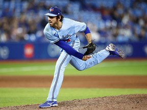 Jordan Romano of the Toronto Blue Jays delivers a pitch in the ninth inning during a MLB game against the Houston Astros at Rogers Centre on May 1, 2022 in Toronto, Ontario, Canada.