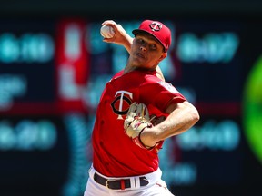 Sonny Gray of the Minnesota Twins delivers a pitch against the Oakland Athletics in the first inning at Target Field on May 7, 2022 in Minneapolis, Minnesota.