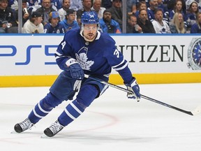 Auston Matthews of the Toronto Maple Leafs skates against the Tampa Bay Lightning during Game Seven of the First Round of the 2022 Stanley Cup Play-offs at Scotiabank Arena on May 14, 2022 in Toronto, Ontario, Canada.