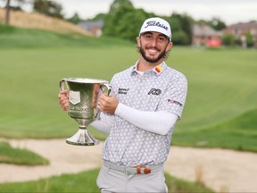 Max Homa after winning during the final round of the Wells Fargo Championship in Potomac, My., yesterday.