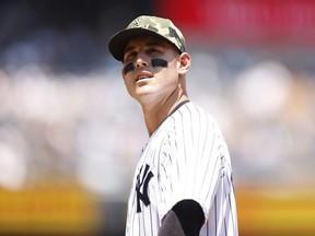 Anthony Rizzo of the New York Yankees looks on during the first inning against the Chicago White Sox at Yankee Stadium on May 21, 2022 in the Bronx borough of New York City.