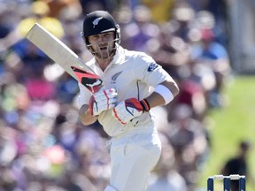 Brendon McCullum  captain of New Zealand plays a shot during day one of the second cricket Test match between New Zealand and Australia at the Hagley Park in Christchurch on February 20, 2016.