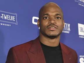 Adrian Peterson attends the Sports Illustrated Super Bowl Party at Century City Park on Feb. 12, 2022 in Los Angeles, Calif.