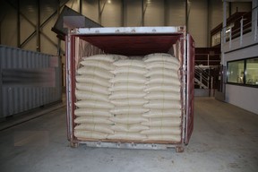 One of the five containers of a shipment of coffee beans delivered to a Nespresso plant in which more than 500 kilos of cocaine was found, in Romont, in the western Swiss canton of Fribourg.