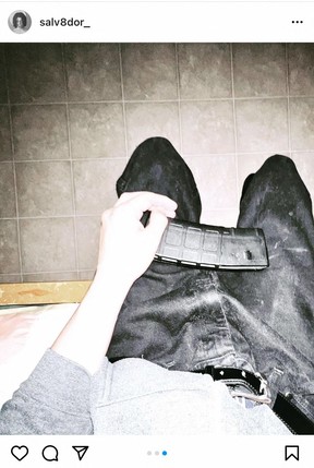 This undated screenshot from the Instagram account of Salvador Ramos, shows Ramos who is the suspected gunman in the May 24, 2022, shooting at Robb Elementary School in Uvalde, Texas, holding what appears to be an ammunitions magazine.