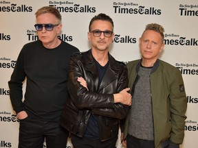 Andy Fletcher, left, Dave Gahan, centre, and Martin Gore attend TimesTalks Presents Depeche Mode at Jack H. Skirball Center for the Performing Arts on March 8, 2017 in New York City.