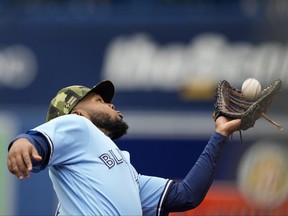 Toronto Blue Jays first baseman Vladimir Guerrero Jr. makes a catch against the Cincinnati Reds at Rogers Centre.