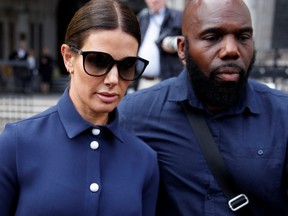 Rebekah Vardy, wife of Leicester City soccer player Jamie Vardy, leaves the Royal Courts of Justice in London, Britain, May 10, 2022. REUTERS/Peter Nicholls