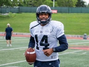 Placekicker Boris Bede, shown here at training camp camp in Guelph, will have the benefit of closer hashmarks on the field this season.