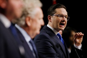 Conservative Party of Canada leadership hopeful Pierre Poilievre takes part in a debate at the Canada Strong and Free Networking Conference in Ottawa May 5, 2022. REUTERS/Blair Gable
