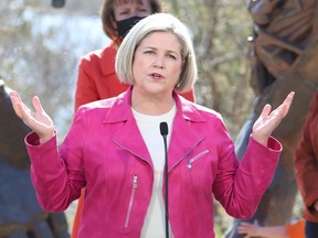 Ontario NDP leader Andrea Horwath announces the north platform of her party at Bell Park in Sudbury, Ontario, Monday, May 9, 2022.