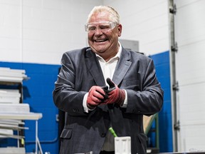 PC Leader Doug Ford makes a campaign stop at the Finishing Trades Institute of Ontario, in North York on Tuesday, May 17, 2022.