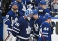 Maple Leafs players console each other after dropping Game 7 to the Tampa Bay Lightning. Toronto became the first team in league history to drop five consecutive Game 7s.