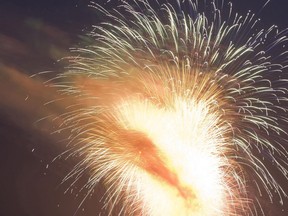 Looking west to the Ashbridges Bay fireworks. Spectators take in the fireworks display at Ashbridge's Bay.