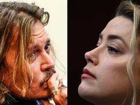 Two images showing Johnny Depp and his  ex-wife Amber Heard.