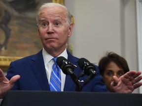 US President Joe Biden speaks about the economy in the Roosevelt Room of the White House in Washington, DC, on May 4, 2022. (Photo by SAUL LOEB/AFP via Getty Images)