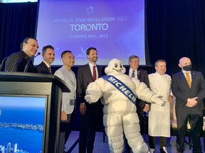 Government as well as industry officials at the announcement that the  Michelin Guide is finally coming to Canada, starting with Toronto as the inaugural city to celebrate this honour