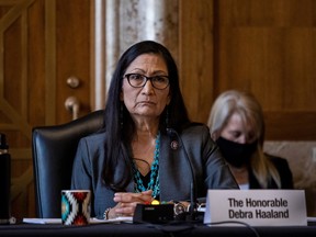 Rep. Deb Haaland looks on during a Senate Committee on Energy and Natural Resources hearing on her nomination to be Interior Secretary on Capitol Hill in Washington February 23, 2021.