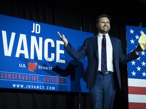 Republican U.S. Senate candidate J.D. Vance arrives onstage after winning the primary, at an election night event at Duke Energy Convention Center on May 3, 2022 in Cincinnati, Ohio.