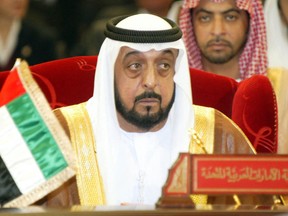 In this file photo taken on Dec. 20, 2004 the United Arab Emirates's President Sheikh Khalifa bin Zayed al-Nahyan attends the six-nation Gulf Cooperation Council (GCC) summit in Manama.