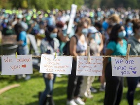People rally against sexual violence on campus at Western University in September 2021. (Derek Ruttan/The London Free Press)