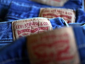 The Levi's logo is displayed on jeans on July 7, 2020 in San Francisco, California.