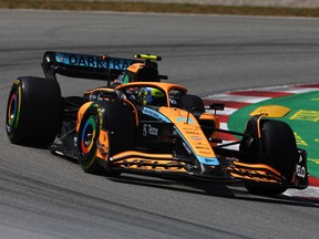 Lando Norris driving the McLaren MCL36 Mercedes on track during the F1 Grand Prix of Spain at Circuit de Barcelona-Catalunya on May 22, 2022 in Barcelona, Spain.
